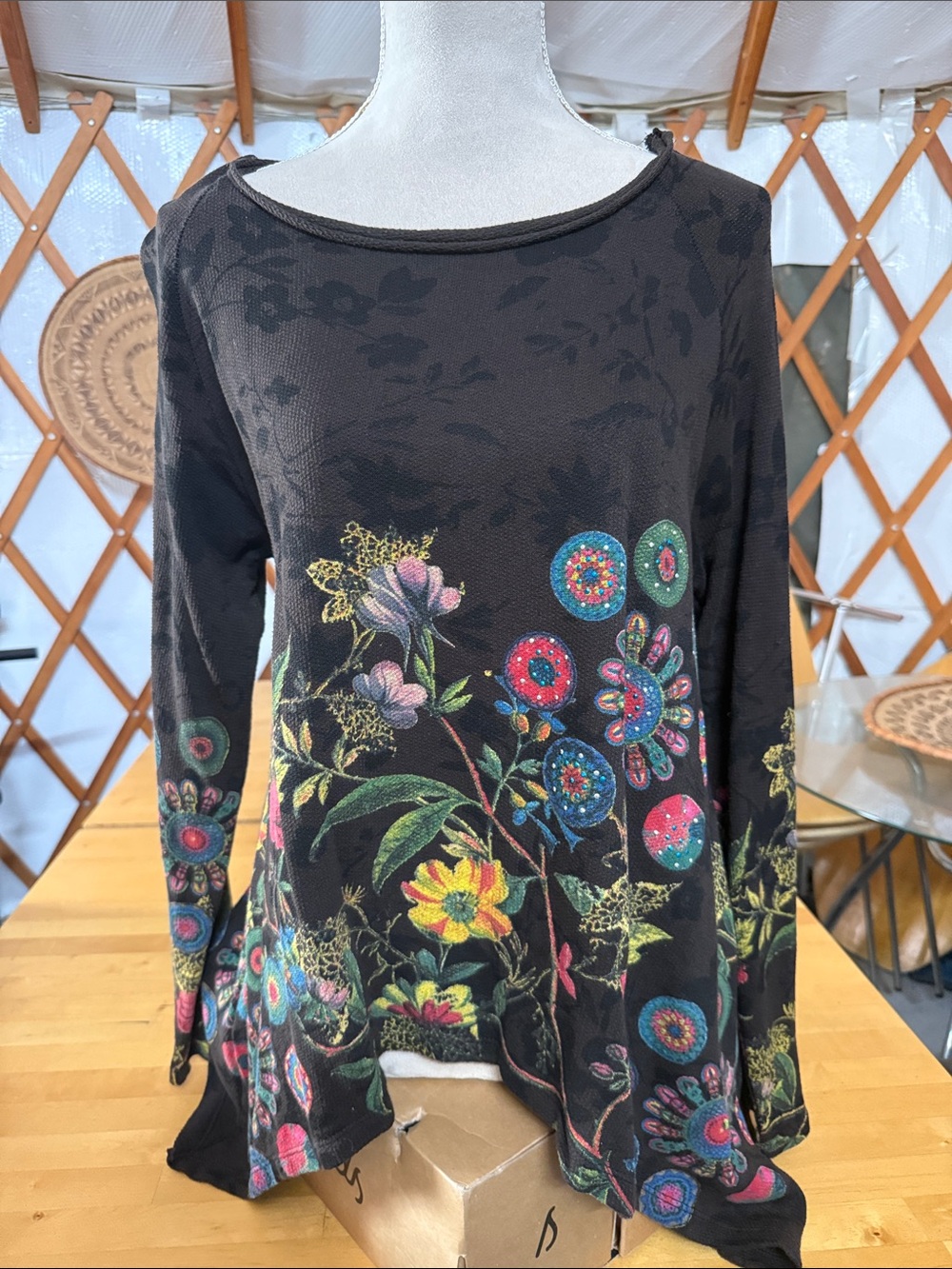Desigual Black Floral Wide Neck Sweater with Multicolor Embellishments